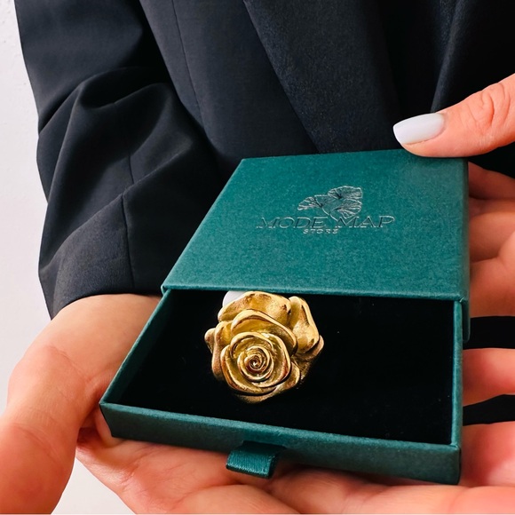 New Gold Plated Ring Flower Boho Statement Flower - Picture 7 of 7